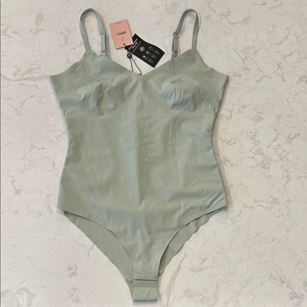 Pinsy Bonded Spaghetti Shapesuit V-Neck Cheeky Shapewear Sage Green Large - Picture 3 of 13